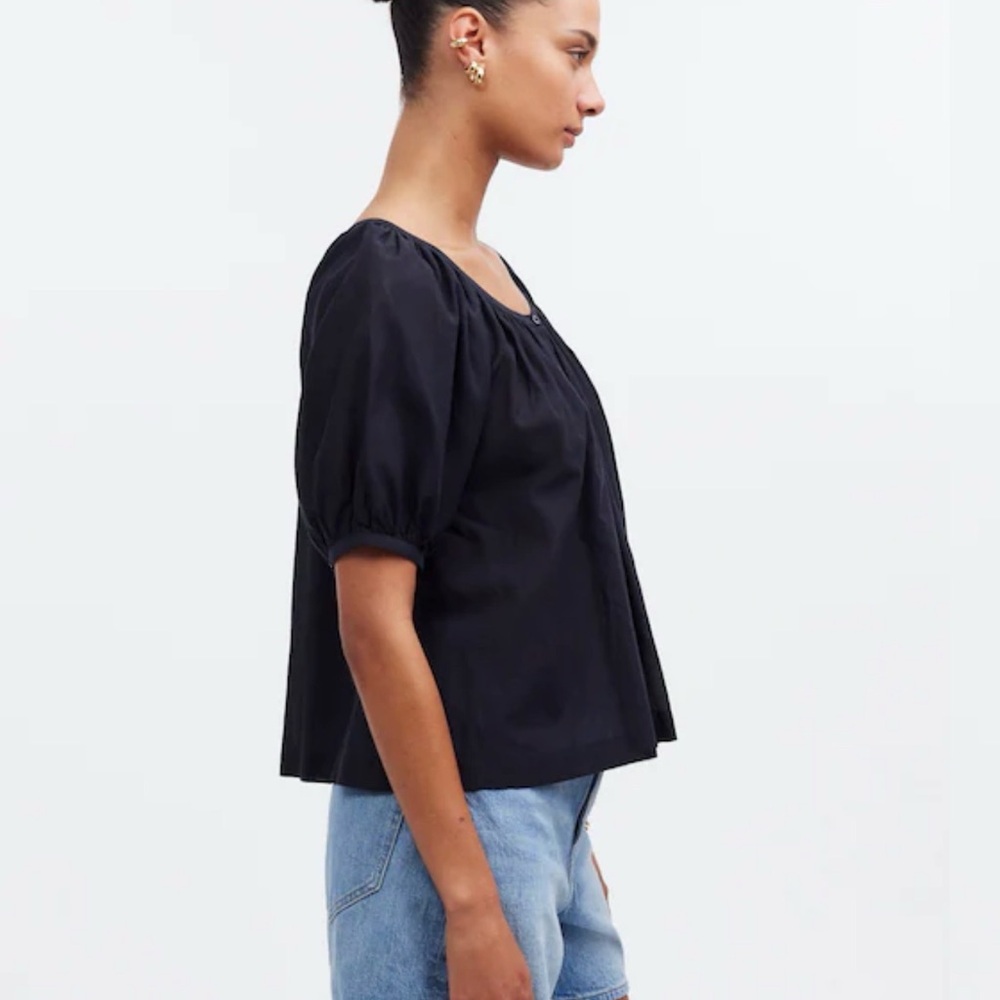 Madewell Black Puff Sleeve A-Line Top - Picture 3 of 8
